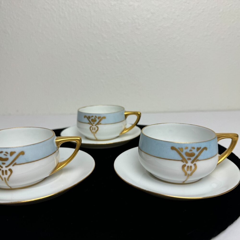 Vintage Rosenthal Sels Bavaria Set of 3 Coffee Cup and Saucer White Blue Gold